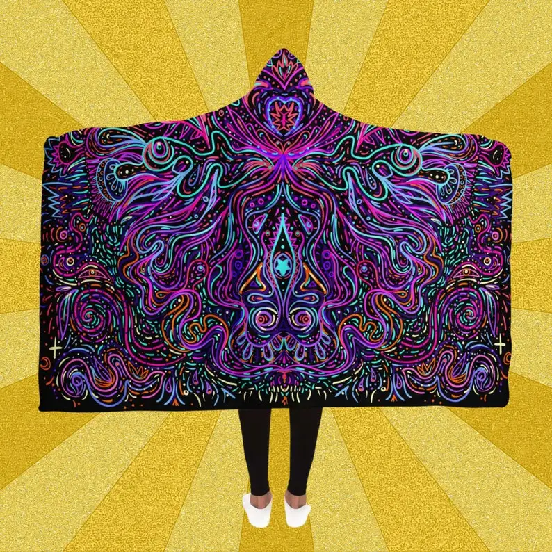 

Hooded Blanket, Rave Cloak, Trip Blanket, Trip Hooded Blanket, Hooded Festival Cloak, Sherpa Blanket, Psychedelic Blanket,