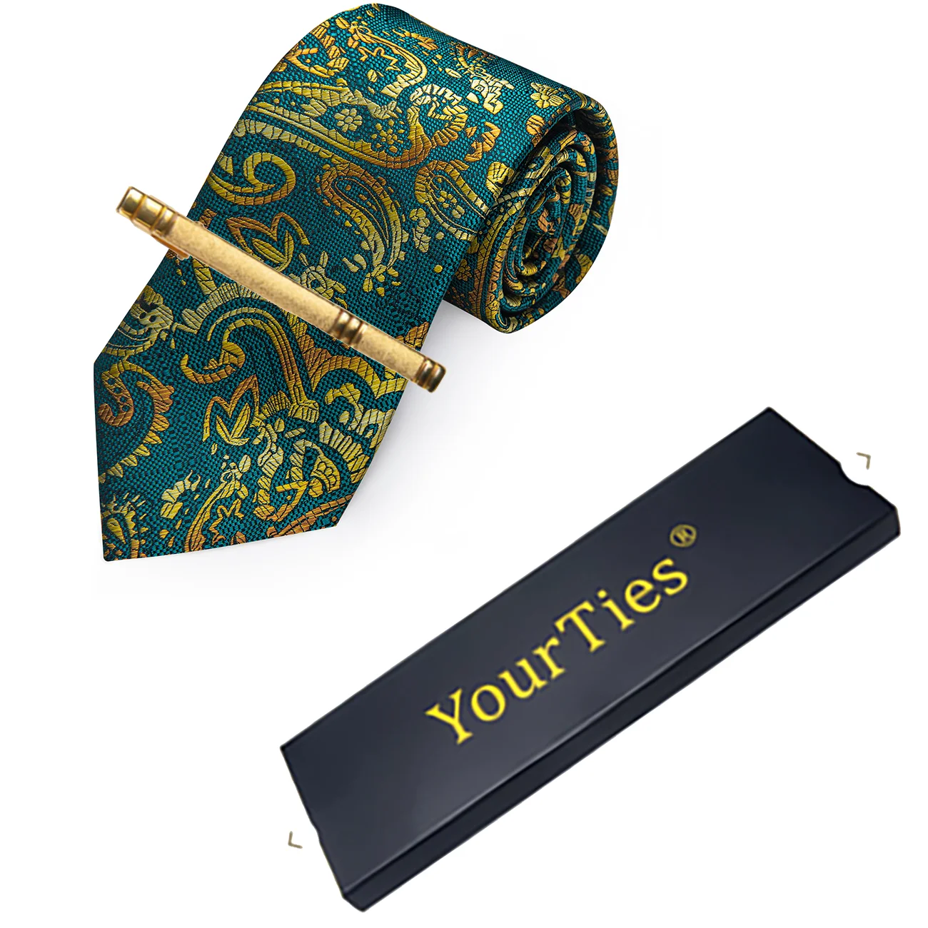 

Classic Blue Gold Pasiley Men's Tie for Wedding Groom corbatas para hombre Necktie with Clip Boxed Set Male Shirt Decor Yourties