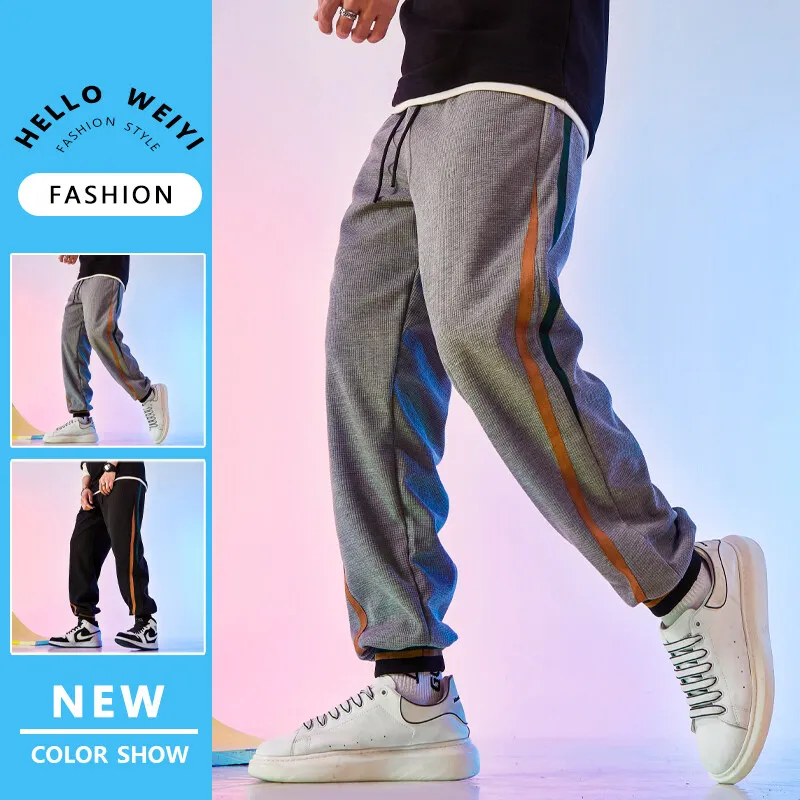 

Track Trousers men Plus Size Gym Wear Spring autumn loose legged Harlan pants waffle men's fashion casual pants trend versatile