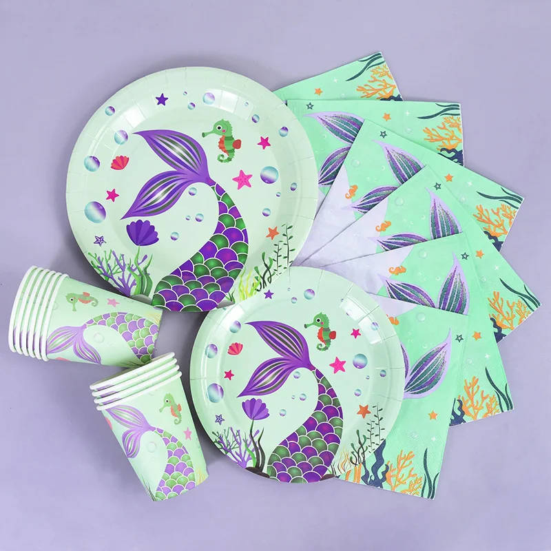 

Mermaid Decoration Birthday Party Decor Plates Cup Kids Girl Mermaid Disposable Tableware Baby Shower Birthday Party Supplies