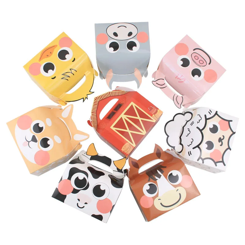 Large Cake Holder Boxes 25pcs/set Farm Small Animal Square Bottom Western Pastry Gift Box