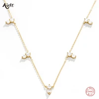 aide 925 sterling silver cute small double zircon pendants necklaces for women temperament stackable clavicle necklace jewelry