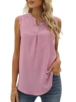women blouse lace solid shirt v neck sleeveless chiffon casual tops for summer