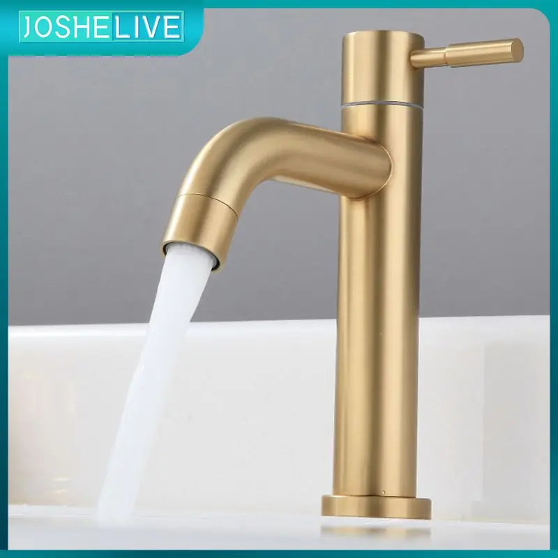 

High Quality Brushed Gold Basin Faucet Environmental Friendly Single Cold Water Faucet Sus 304 Stainless Steel New Bathroom
