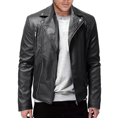 Мужская кожаная куртка в стиле панк, мотоциклетная куртка из искусственной кожи с воротником-стойкой, весна-осень 2024