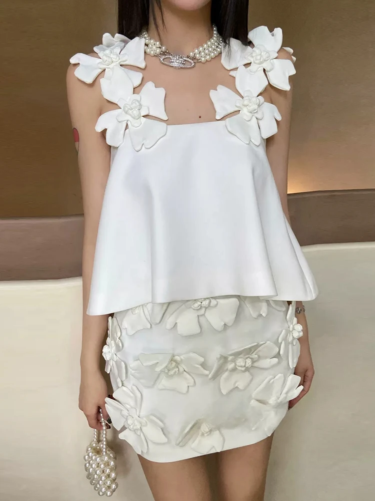 Женский комплект из топа и юбки VGH однотонный облегающий двух предметов топ без