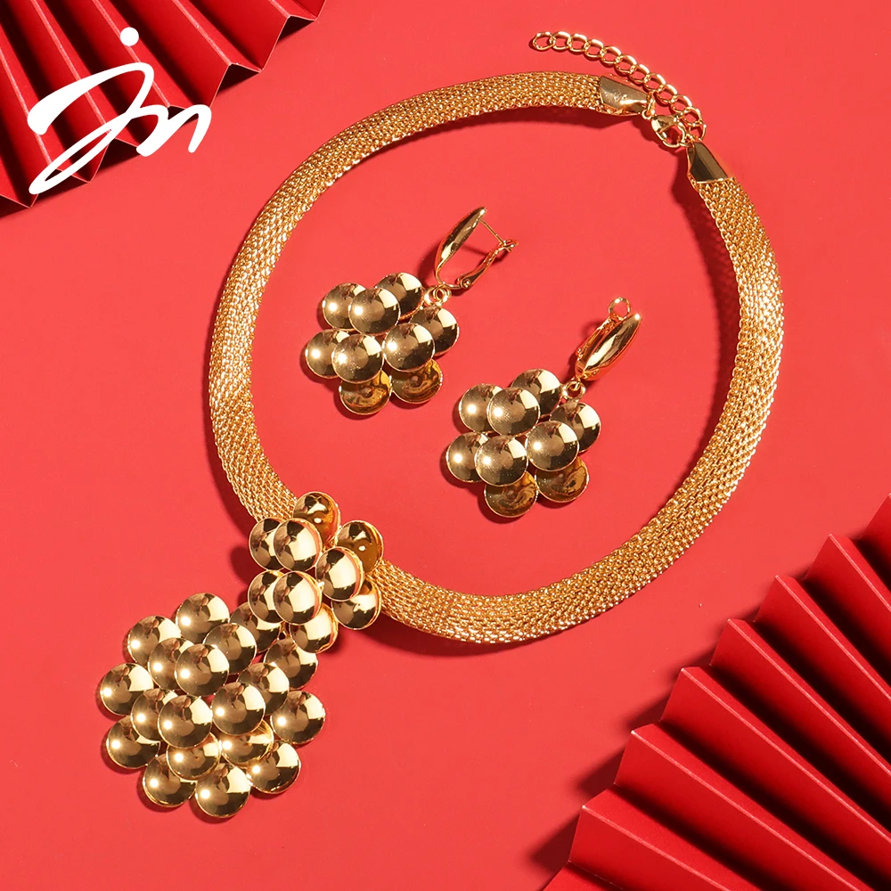 

Women's Jewelry Set Dubai Nigeria Exaggerated Big Pendant Necklace Earrings 2 Piece Retro Ethnic Style Necklace and Earrings