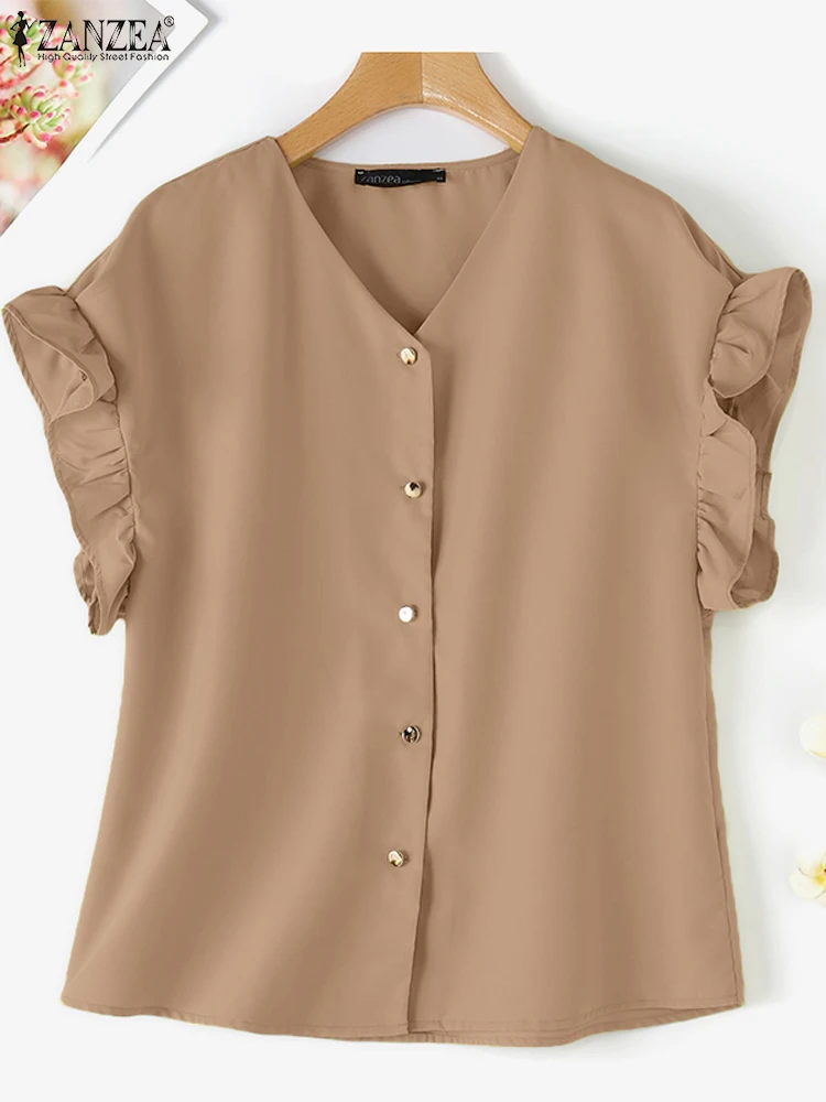 Корейская модная женская блузка ZANZEA элегантная рубашка с V-образным вырезом и