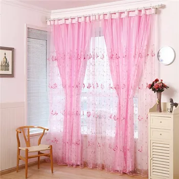 Butterfly Tulle + Blackout Curtains Embroidery Voile Luxury Drape For Living Room Bedroom Pink Yellow Violet Burgundy Curtains