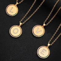 top quality women girls initial letter necklace gold 26 letters charm necklaces pendants rainbow cz jewelry personal necklace
