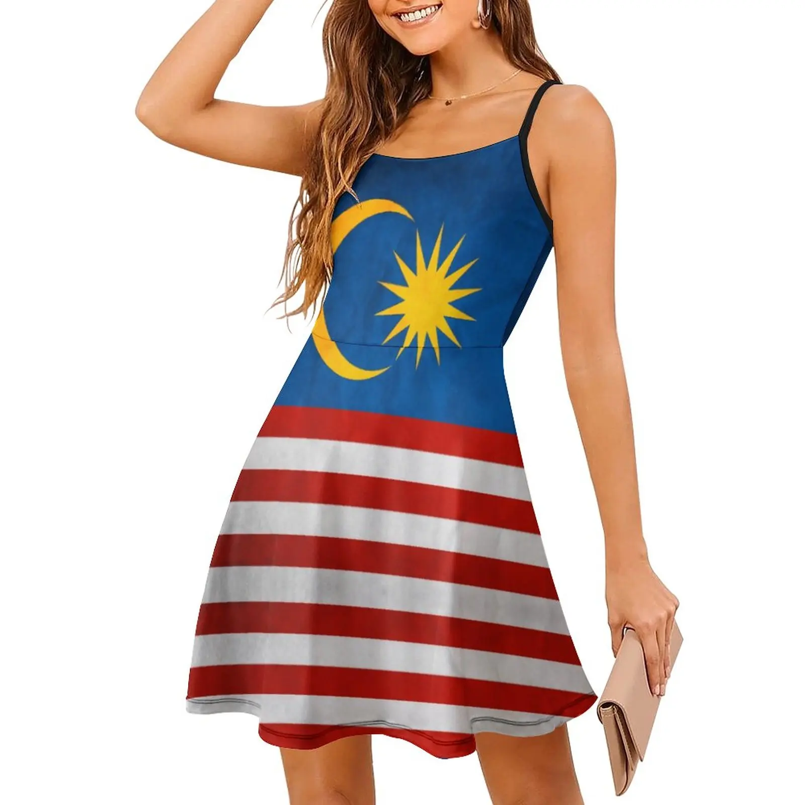 

Malaysia Malaysian Flag National Flag of Malaysia Women's Sling Dress Humor Graphic Dresses Vintage Exotic Woman's Gown Club