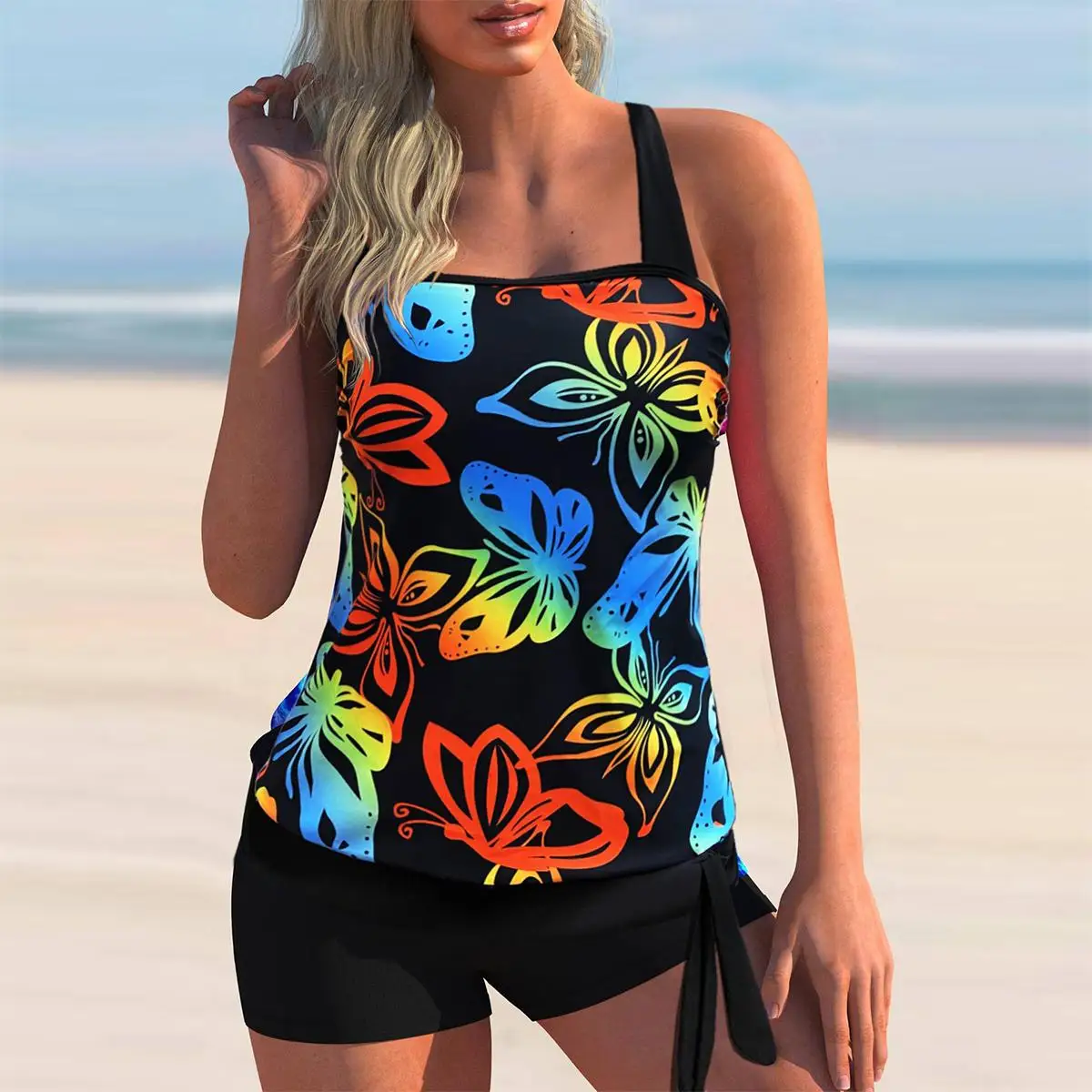 

New Plus Size Bikini Swimsuit Print Two Piece Women Tankini Swimming Bathing Suit Beachwear Tummy Control Swimdress