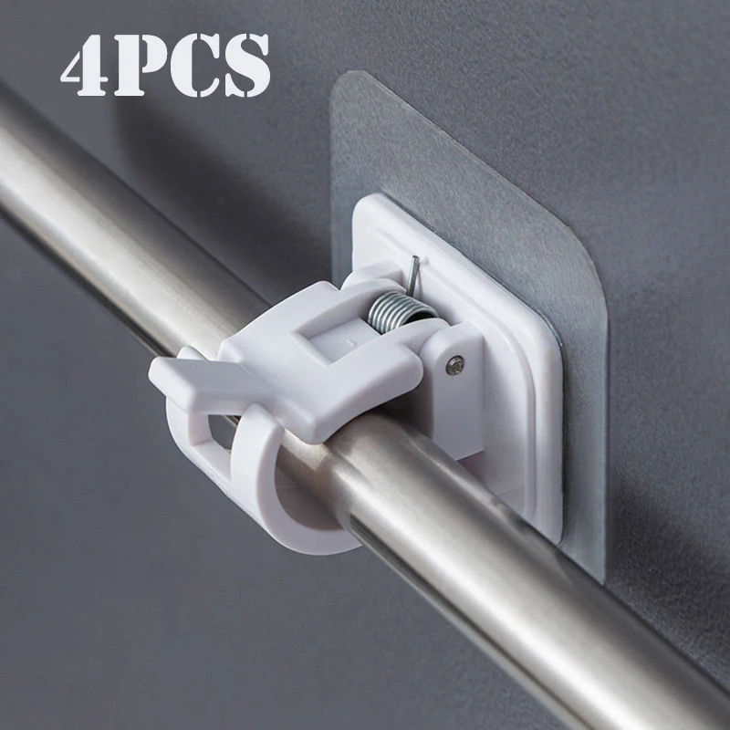 

Nail-Free Adjustable Curtain Rod Holder Clamp Hooks Rod Bracket Holders Adhesive Wall Curtain Fixed Clip Hanging Rack Hook