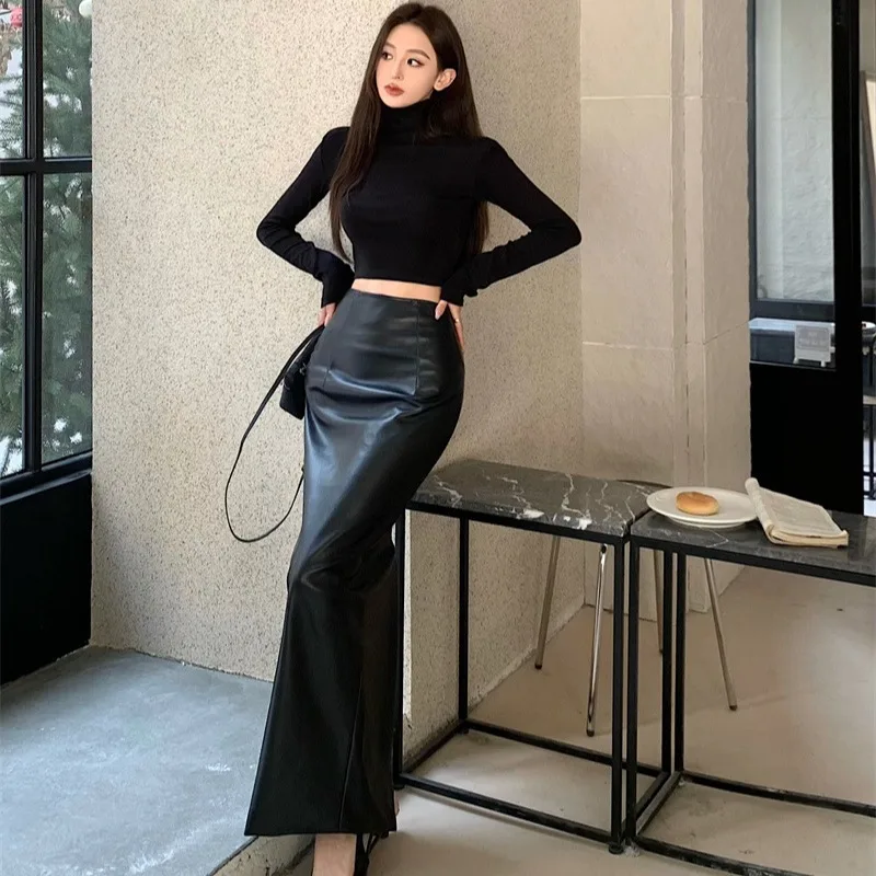 Shpmishal корейская мода ретро Пряная девушка стройнящий с высоким воротом длинным