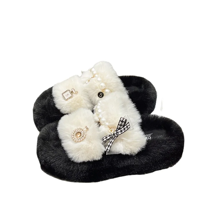 Зимние пушистые тапочки для женщин 2023 домашняя меховая обувь Удобная плюшевая на