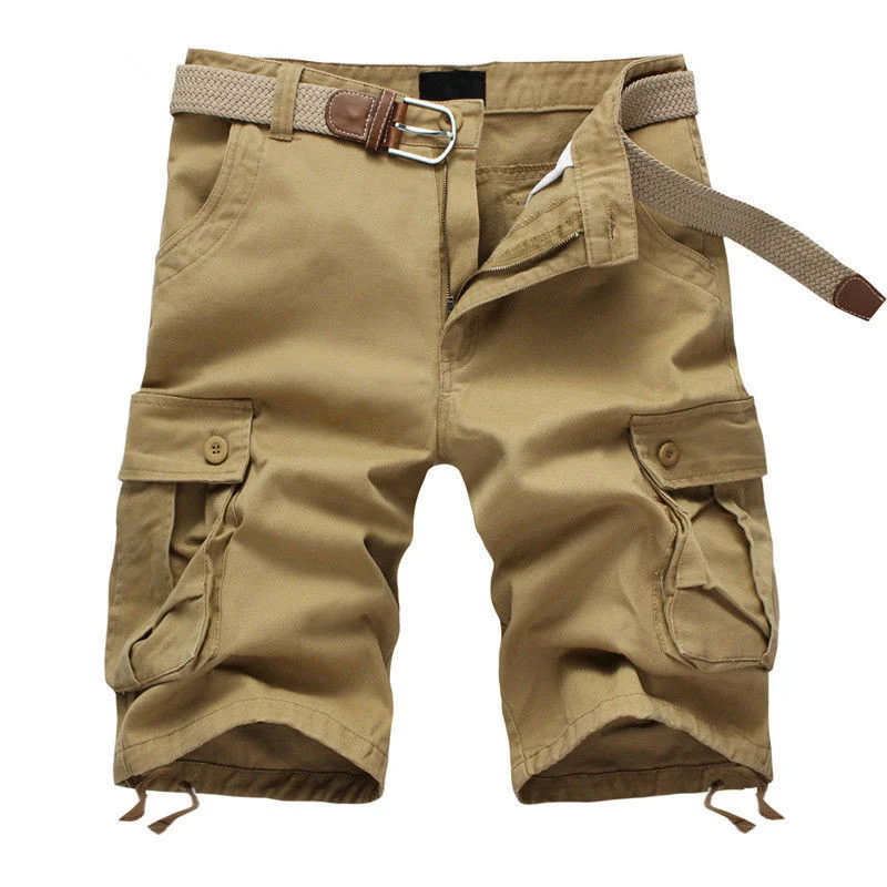 

2023 Summer Men's Baggy Multi Pocket Military Cargo Shorts Male Cotton Khaki Mens Tactical Shorts Short Pants 29-44 No Belt