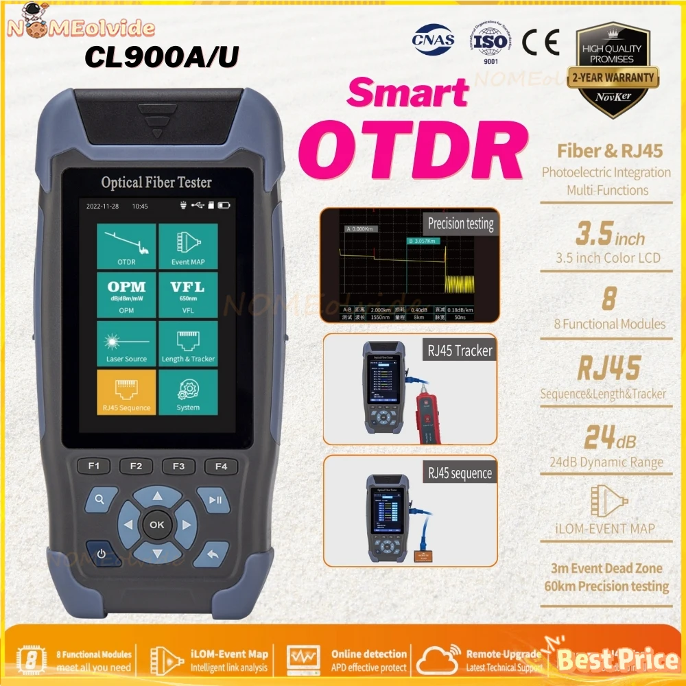 Mini OTDR Fiber Optic Reflectometer Ethernet Cable Tester with 9 Functions VFL OLS OPM 24dB for 64km Event Map High Quality