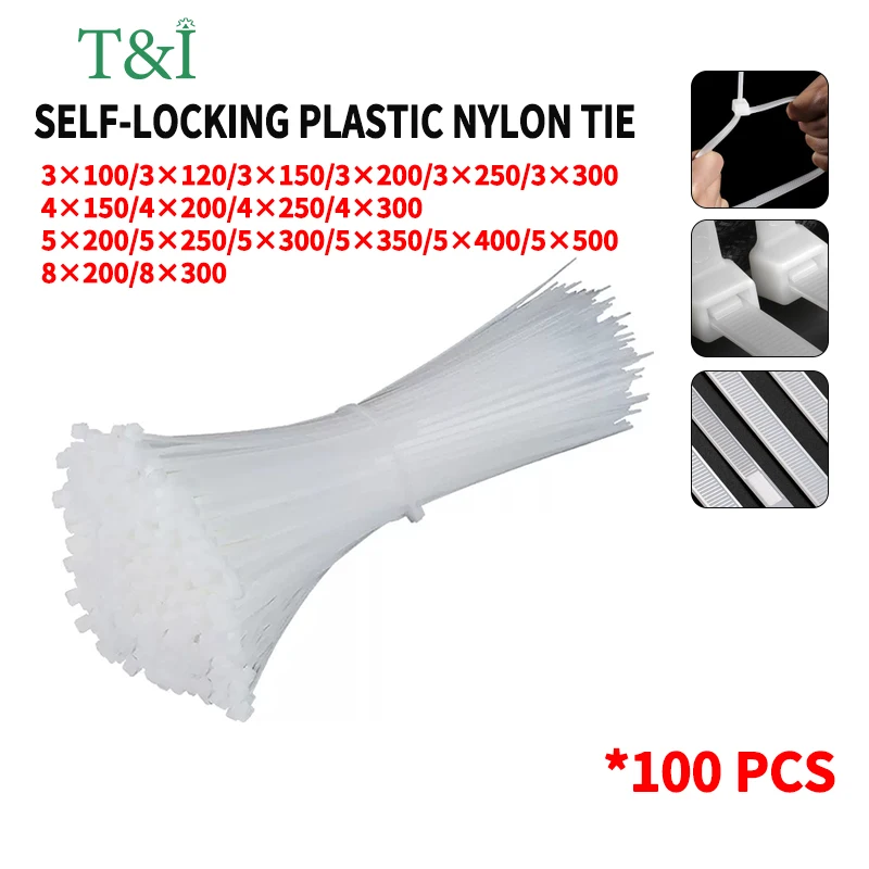 

100PCS Nylon plastic cable tie 3X150 4X200 3X120 buckle strong cable belt rope wire binding belt fixer self-locking cable tie