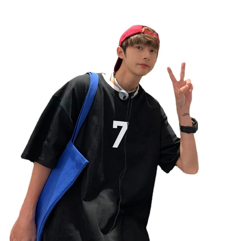 TRSYPHXM 2024 новая американская ретро темно-синяя футболка с маленьким воротником и