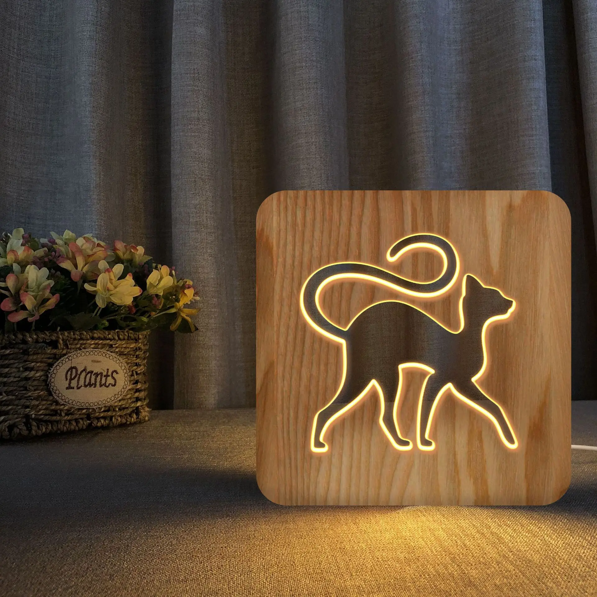 

Wooden Lamp Cat Shape Animal Remote 3d Night Light Home Daily New Style Desk Lamp Art Decor Dropshipping Best Deal Home Decor