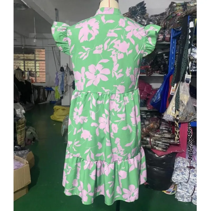 Свежее и милое женское платье с цветочным принтом новинка лета 2024 рукавами в виде