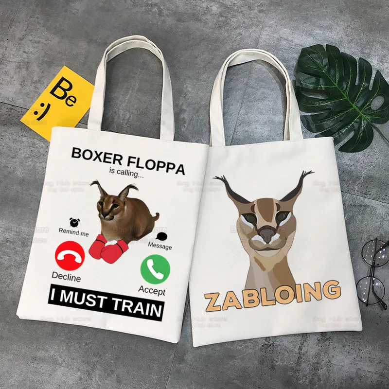 

The Floppa Shopper Bags Shopping Bag Tote Bag Shoulder Bag Caracal Cat Zabloing Canvas Bags Large Capacity College Handbag