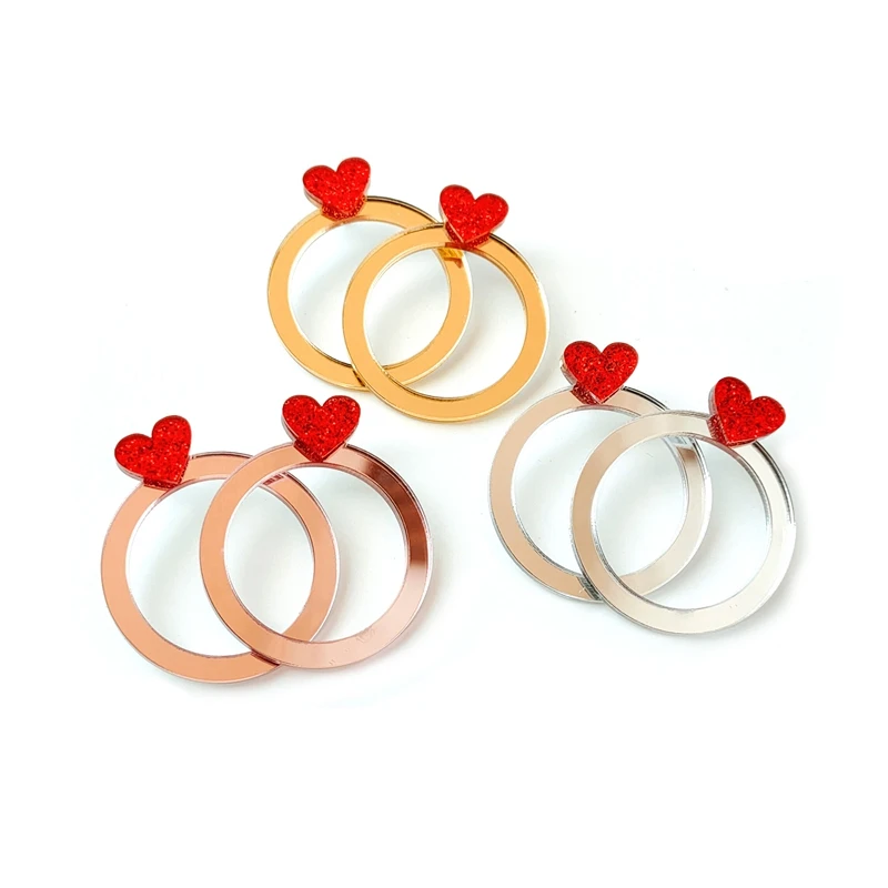 

Valentine's Day Accessories Mirror Acrylic Geometric Hollowed Out Round Red Heart Stud Earrings