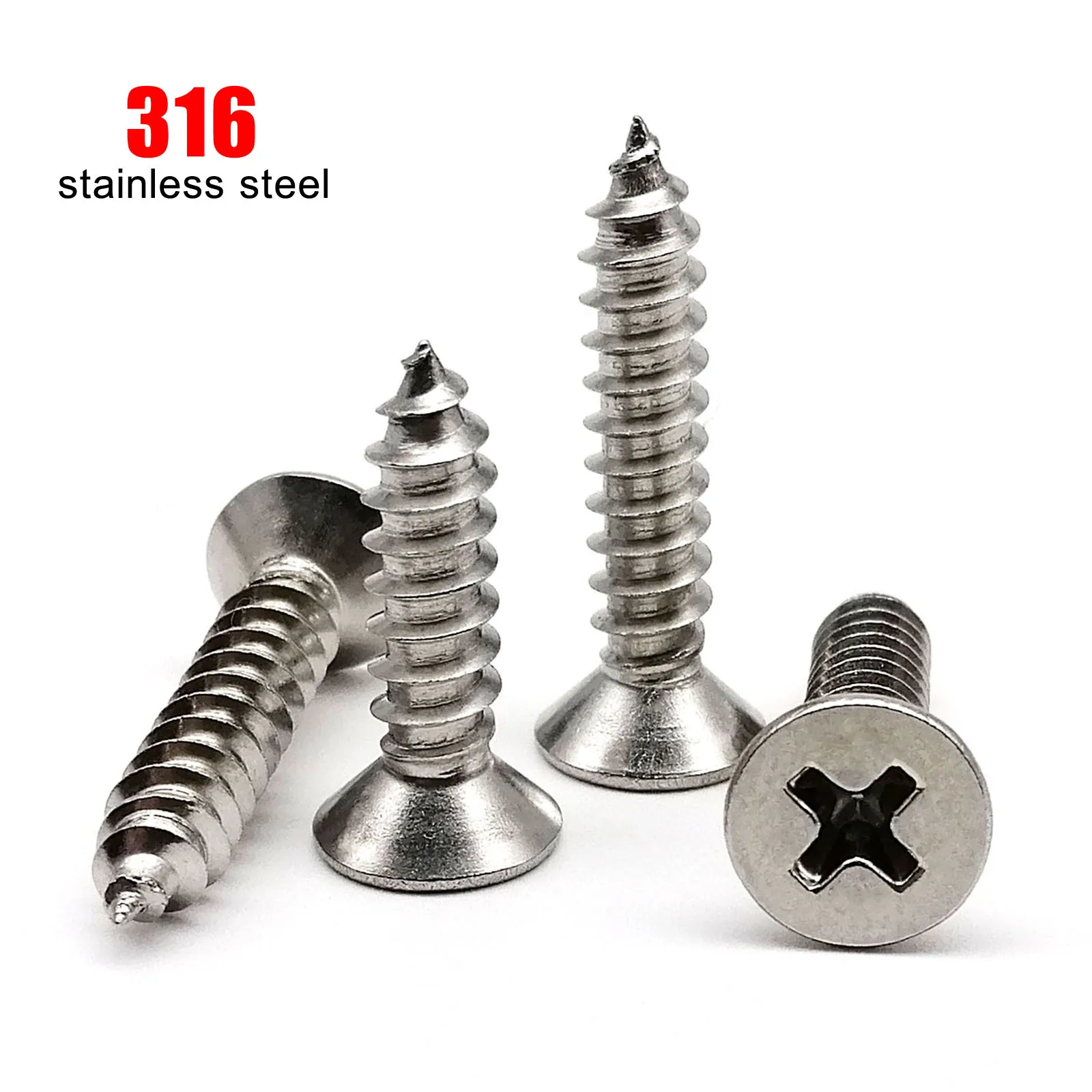 

10/50X M2 M3 M4 M5 M6 High Quality 316 A4-80 Marine Grade Stainless Steel Phillips Flat Countersunk Head Self Tapping Wood Screw