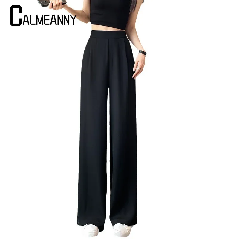 Женские брюки с широкими штанинами однотонные повседневные свободного кроя