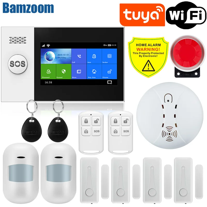 4.3 Inch TFT Screen Tuya WIFI GSM Home Burglar Security Alarm System Wire Motion Detector APP Control Fire Smoke Detector Alarm