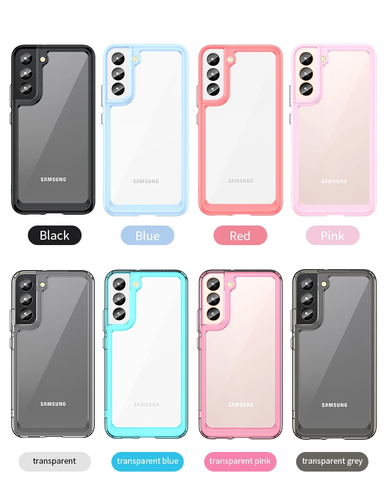 For Samsung Galaxy S22 Case For Samsung Galaxy S22 Cover Funda Hard Clear Translucent Soft Frame Bumper For Samsung Galaxy S22