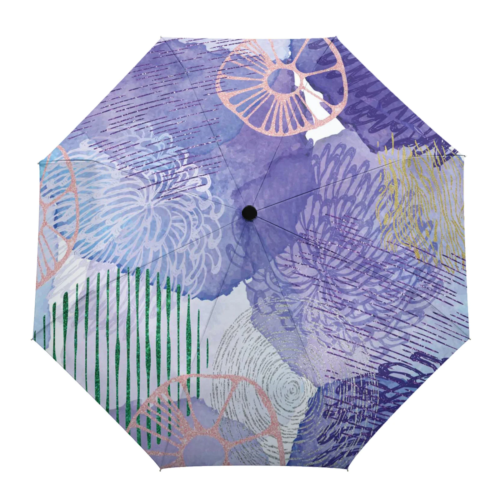 

Watercolor Flower Purple Chrysanthemum Custom Automatic Umbrellas for Women Male Windproof Folding Rain Umbrella Parasol