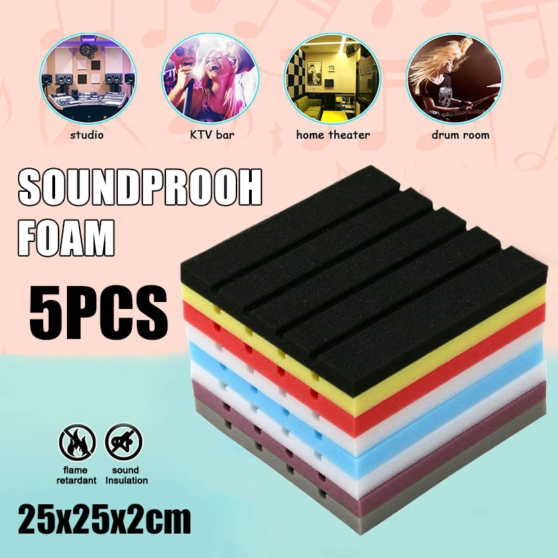 

5Pcs 25x25x2cm Studio Acoustic Soundproof Foam Pyramid Sound Absorption Wall Treatment Panel Flame Retardant Protective Sponge