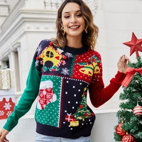 christmas sweaters red green 2021 new women round neck pullover autumn fashion casual loose long sleeved knitted sweater tops