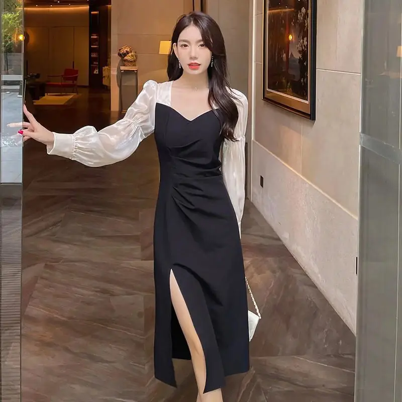 Элегантное вечернее черное платье, весеннее приталенное офисное платье с высокой талией, платье в стиле Харадзюку, сексуальные платья, вече...