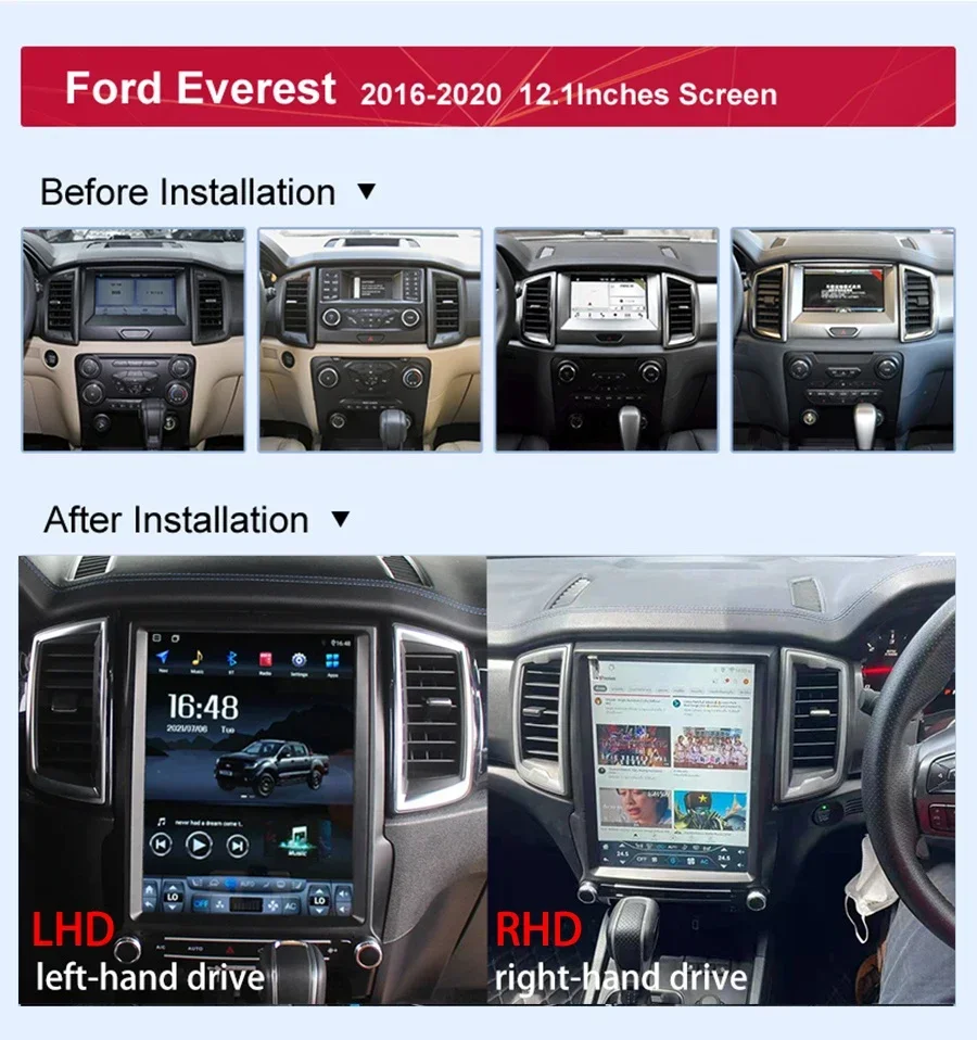 Фото Android 14 для Ford Everest Ranger 2016-2021, автомобильное радио, GPS, автомобильный мультимедийный экран, Carplay, авто Bluetooth, GPS, WIFI, стерео №1