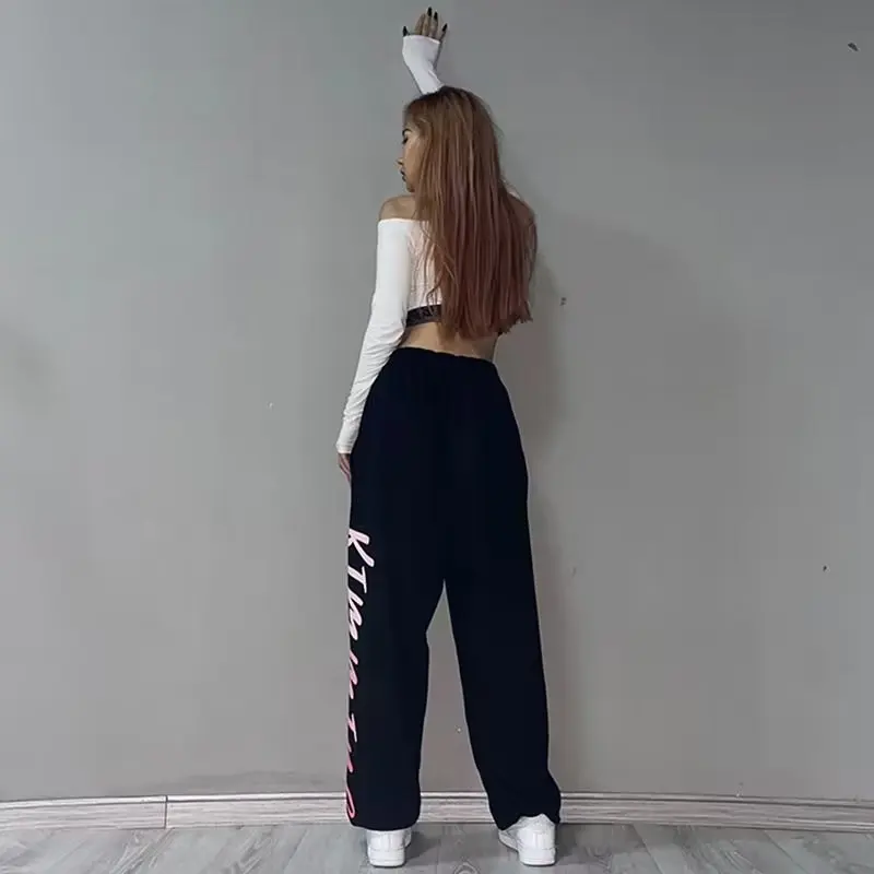 Черные спортивные брюки для женщин новинка на весну мешковатые модные оверсайз