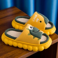 cute cartoon dinosaur linen slippers spring and autumn boys and girls home thick bottom non slip womens slippers family style