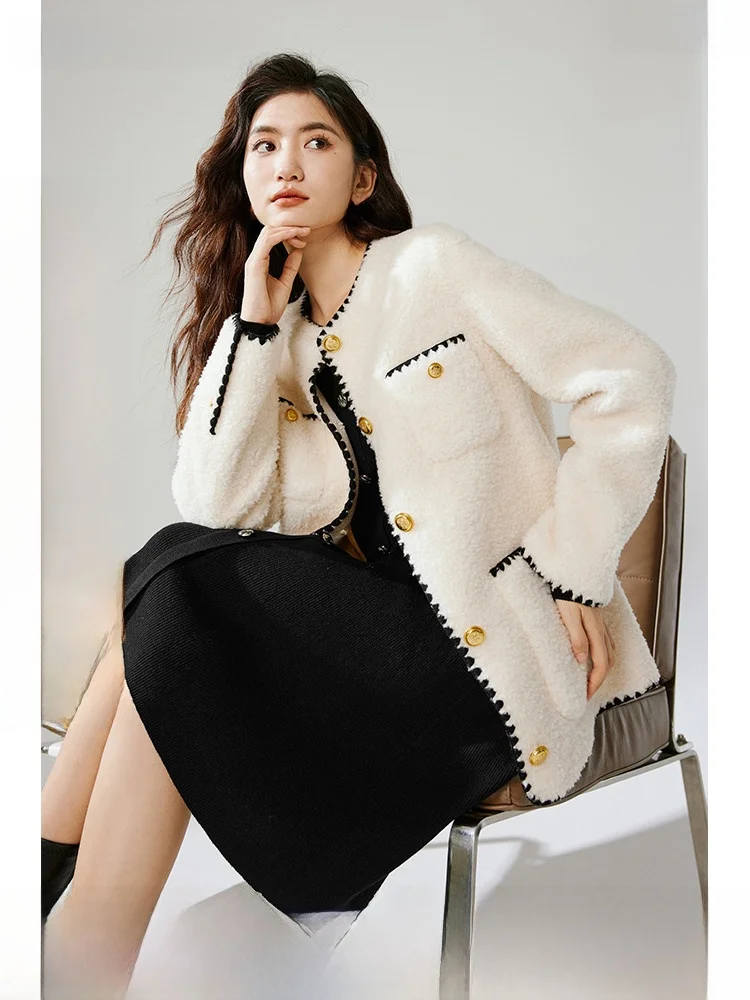 Красный рукав 00% шерсть мех зима 2023 новая женская одежда милое короткое пальто из