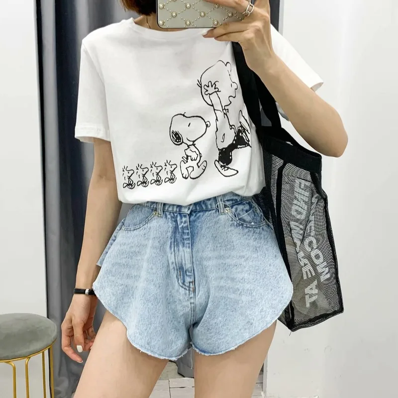 2021 Summer Casual Blue Denim Shorts Skirts High Waist Ruffle Hem All-Match Loose Ruched Shorts Female New Fashion Clothing Tide