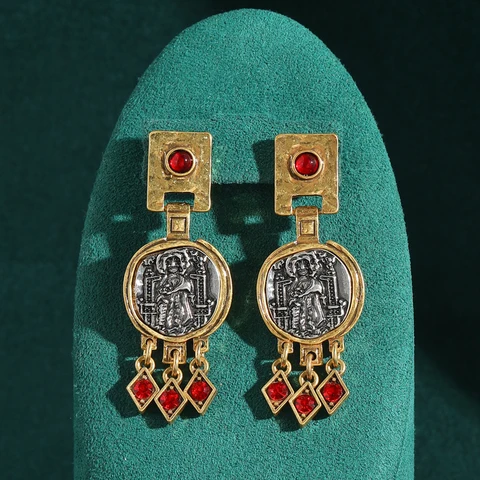 Винтажные роскошные серьги-капли с древними монетами для женщин, красная глазурь, аксессуары с кисточками, старые деньги, ювелирные изделия золотого цвета, церемония 2023 года, новинка