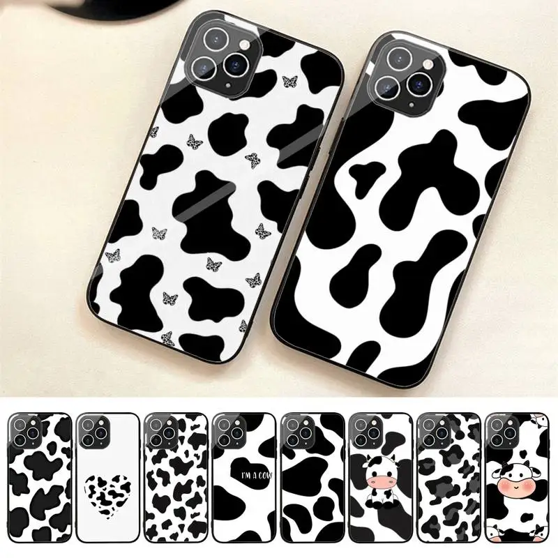 

Cow Print Phone Case For Iphone 7 8 Plus X Xr Xs 11 12 13 Se2020 Mini 14 Pro Max Tempered Glass Fundas
