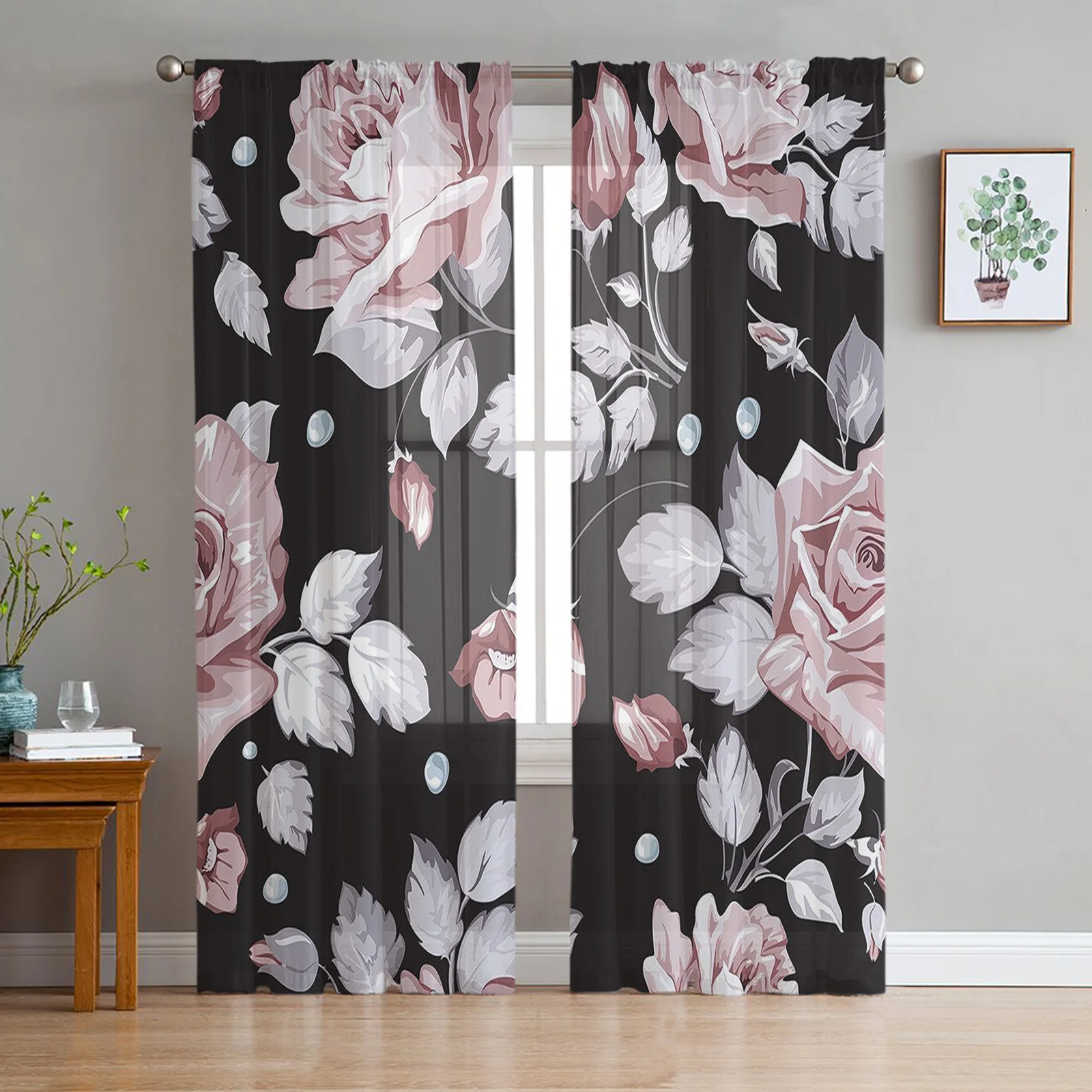 

Abstract Floral Pattern Printed Curtains Drape Sheer Tulle Home Decoration Living Room Bedroom Cortinas Chiffon Window Curtains