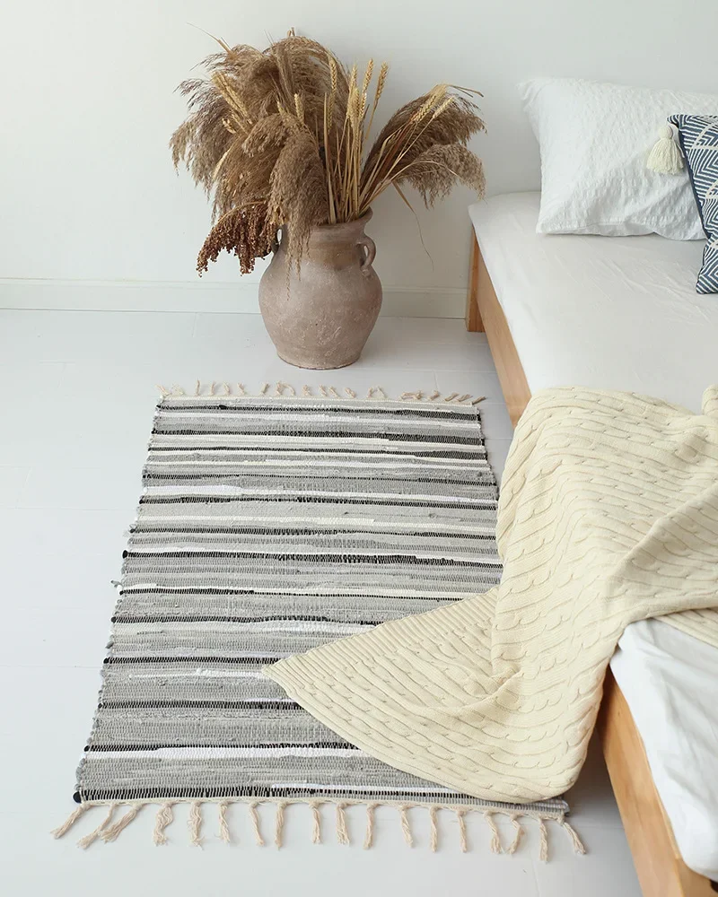 Хлопчатобумажный ретро ковер ручной работы с кисточками и для дома гостиной