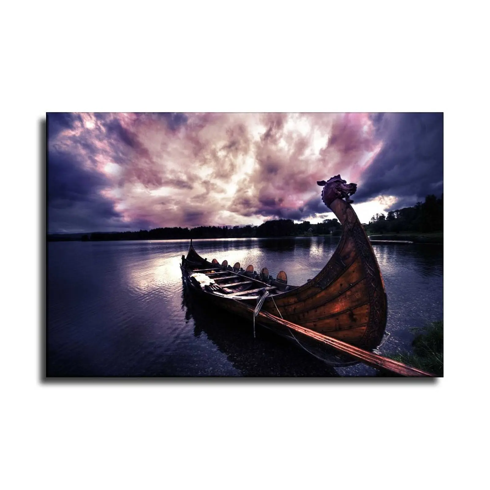Викинги лодки Ozero Nebo Tuchi холст художественный плакат и Настенная картина печать