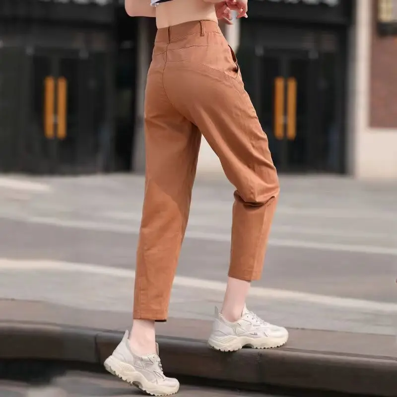 

Cotton High Waist Halen Pants Cropped Pants Summer 2023 New Women's Casual Thin Pants
