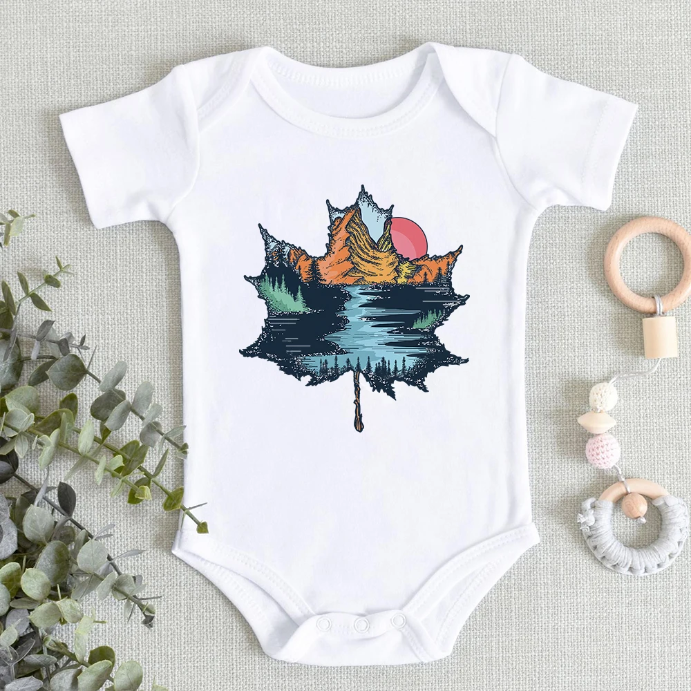 

Maple Leaf Printed Aesthetic Newborn Baby Clothes Mountain Harajuku Infant Outfits Onesie Soft Breathable Toddler Boys Bodysuit
