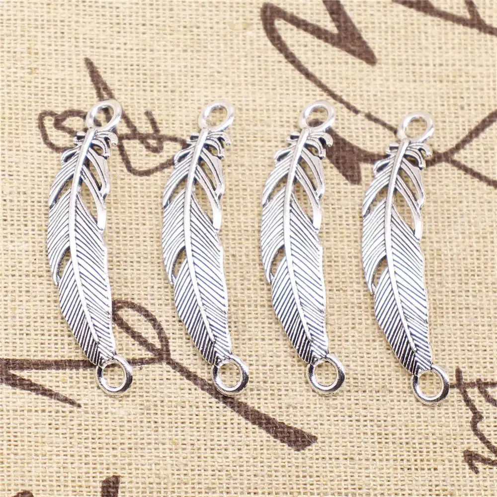 

5 Pieces Antique Silver Color Feather Connector Girls Jewelry Handmade Kids 10X46Mm