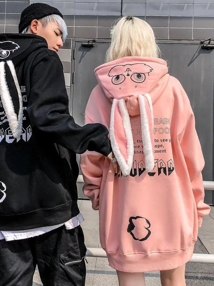 

Толстовка с капюшоном Kawaii с кроличьими ушками Женская осенне-зимняя Толстовка Harajuku мультяшная Готическая парная одежда Strtwear