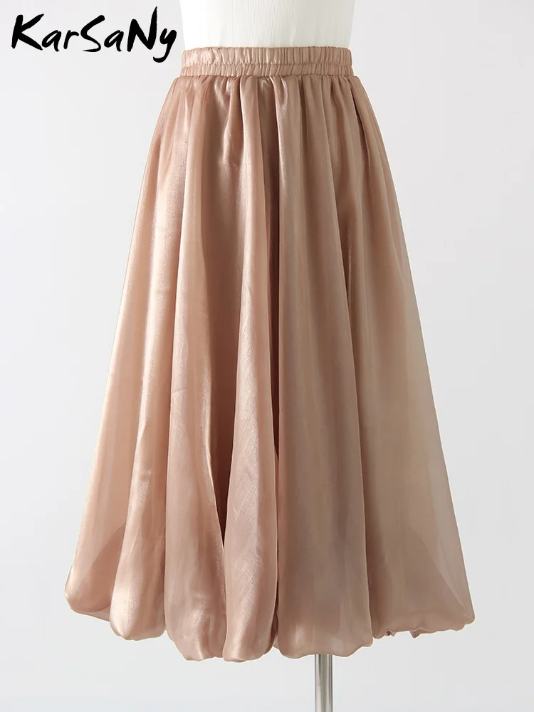 Весна-лето Яркая шелковая женская юбка с цветочным бутоном Однотонная